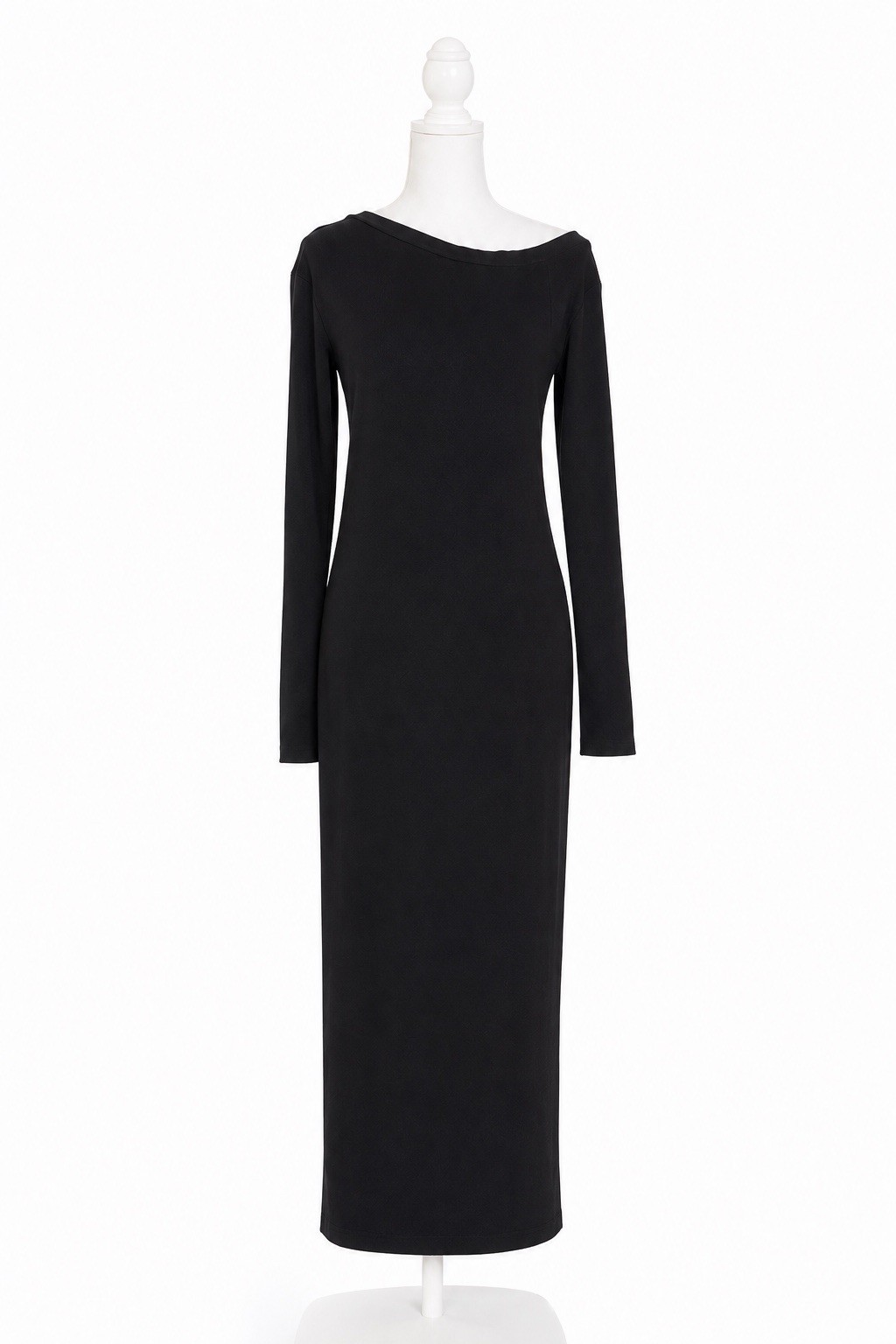 Women’s Black Midi Dress Long Sleeve Elegant Casual Bodycon Knit Dress