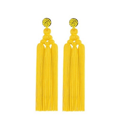 Long Woven Tassel Fringe Drop Dangle Earrings Large Beaded Chandelier Handm - 02