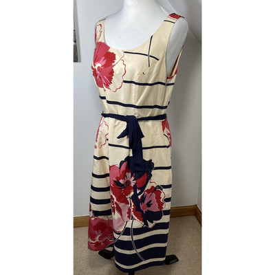 Kaliko Etuikleid beige rosa rot Blumen Seide Baumwolle Größe 14 gestreift neu mit Etikett 110 £