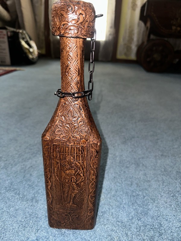 Vintage Sancho Panza Don Quijote LEATHER COVERED WRAPPED LIQUOR DECANTER Empty