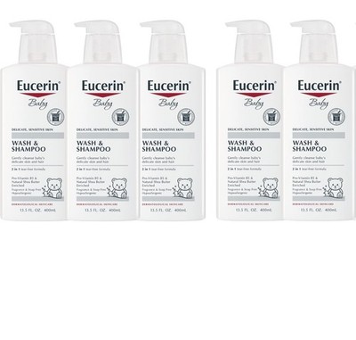 Eucerin 5 Baby Wash & Shampoo 13.5 Oz Delicate Sensitive Skin 2in1 Tear Free New