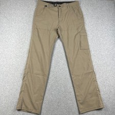 Prana Stretch Zion II Straight Pants Hiking Belt Roll Snap Up 36x33 Mens Beige