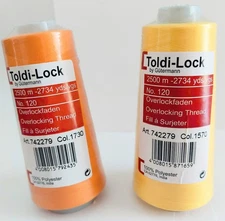 Lot of 2 Gütermann Toldi-Lock Overlocking Spools of THREAD Orange  & yellow NEW