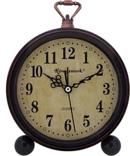 Vintage Analog Alarm Clock, 5.25 Inch Small Silent Desk Clock with Night Light, 
