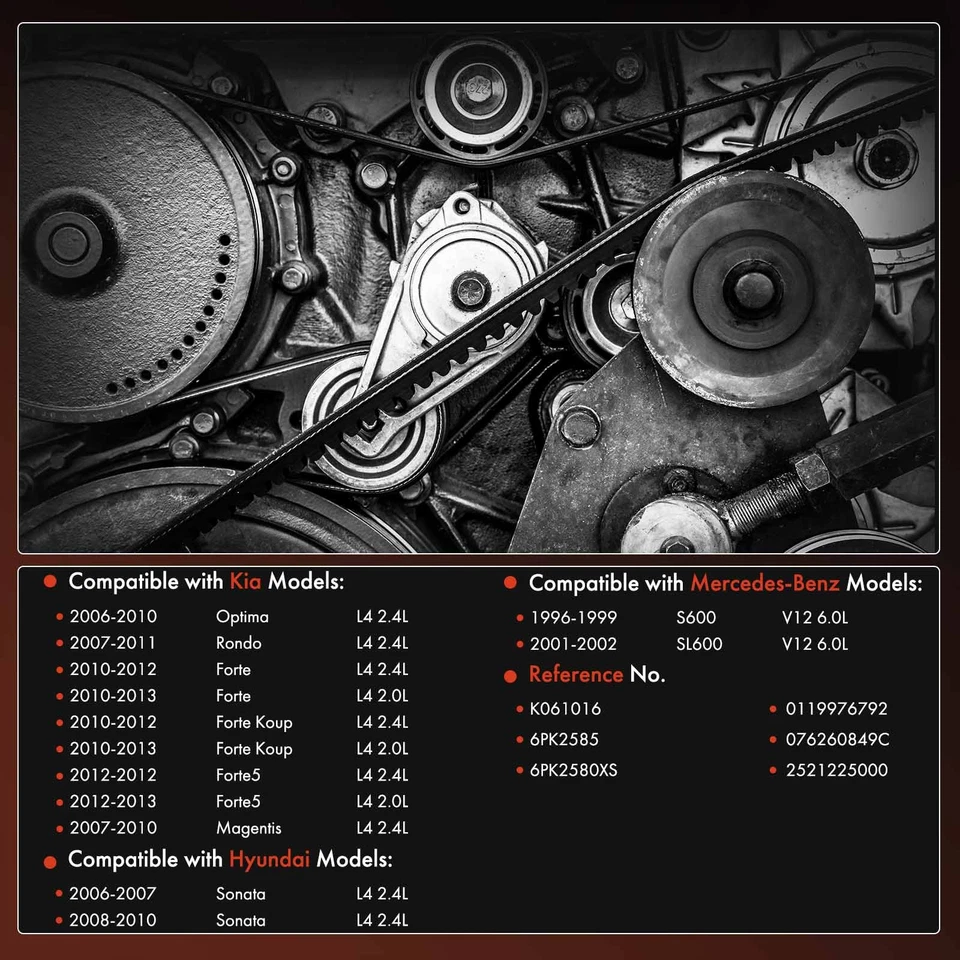 Cinturón Serpentine 101.66" para Kia Optima Forte Hyundai Sonata Mercedes-Benz S600 Foto 2 de 4