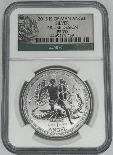 2015 1oz Isle of Man Angel INCUSE Design 1 Oz .999 Silver NGC PF70