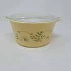 Vintage PYREX Shenandoah Casserole Dish w/ Lid 1 L Yellow Green Flowers #473-B