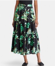 Lauren Ralph Lauren Tiered Maxi Skirt S/M Leaf Tropical Prairie Resort Old Money