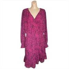 Vince Camuto NWT Pink And Black Leopard Print V Neck Dress Size XL