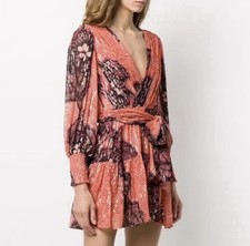 Ulla Johnson New Noemi Wrap Effect Metallic Silk Long Sleeve Dress Size 4 $675.0