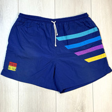 VTG McGregor Active Hi-Tek Swim Shorts XL Navy Rainbow Stripe 90s Surf