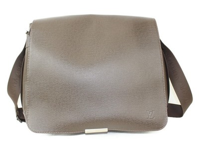 Louis Vuitton Victor Taiga Grizzly Leather Shoulder Bag Dark Brown Black