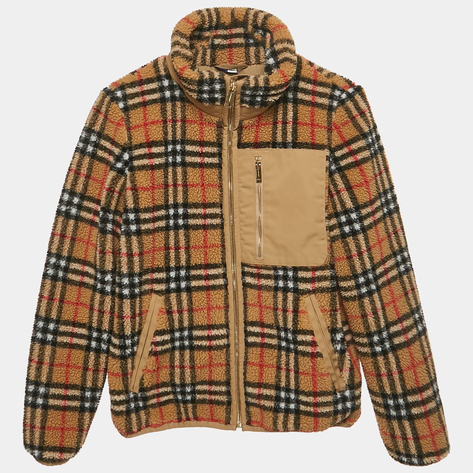 Burberry Children Beige Checkered Fleece Bergen Jacket 12 Yrs