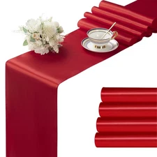 4 Pcs 12x108 inch Red Satin Table Runner Long Party Decor for Banquet Dinner