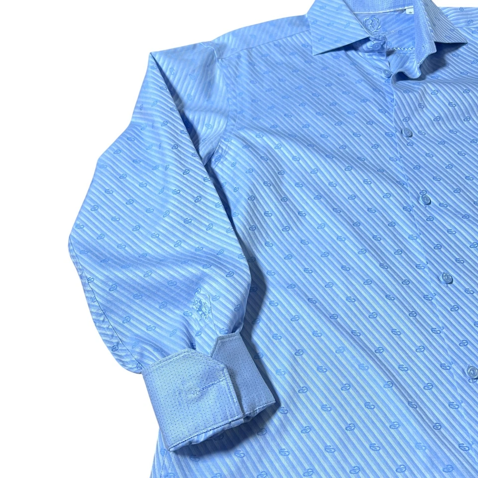 Bugatchi Uomo Mens Diagonal Strip Paisley Dress Shirt Blue Size EU 40 US 16 - Image 3 of 4