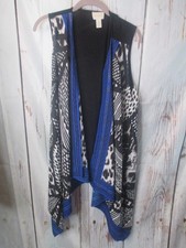 CHICO'S 1 / S Black  Blue Flowing Open Front Cardigan Vest