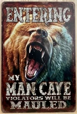 Mancave Bear Decorative Metal Wall Sign 12" x 8"