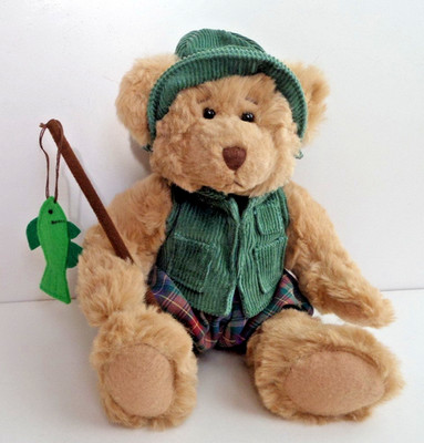 Vintage RUSS BERRIE Teddybär ''ANGLER'' sitzend  18cm *NEU*