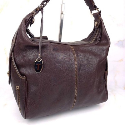 TOD'S Leather One Shoulder Bag Dark Brown Women's Handbag Japan F/S USED