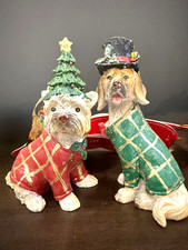 Set of 2 Dog Puppy Resin Christmas Tree Ornaments Figurines Holiday Time NEW