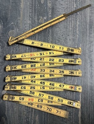 Vintage Lufkin X46F Red End Extension Rule Folding Brass Wood 72'' Ruler 6 foot
