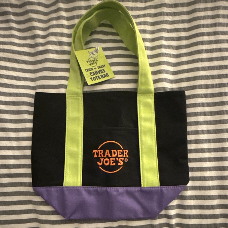 Trader Joe's Trick-or-Treat Small Canvas Tote Bag Colorblock 10x13x10.5
