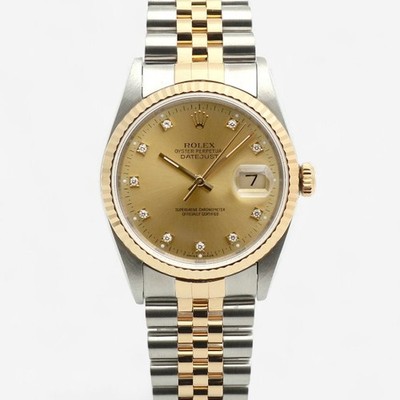 Rolex Datejust 36 Herren Kombi Uhr Champagner Gold Original Diamant 150230562