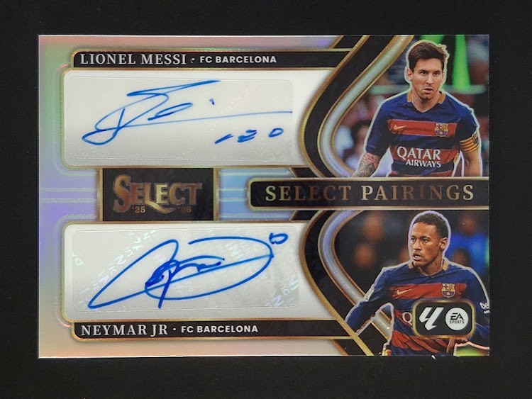2025-26 Panini Select LIONEL MESSI/NEYMAR JR Dual Auto Silver Pairings #SP-LNJ view 1