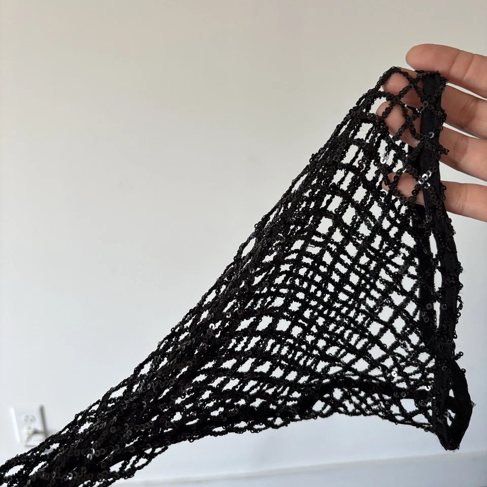 Hausen Black Knit Sequin Maxi Dress Goth Whimsigoth Fishnet Long Sleeve Sz M - Image 3 of 4