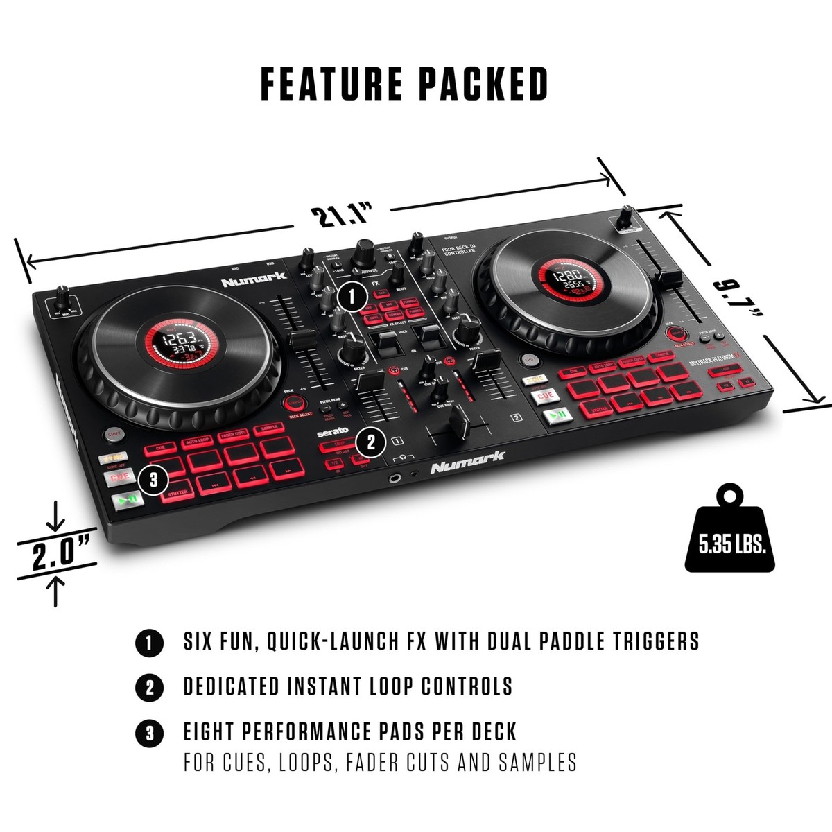 Numark Mixtrack Platinum Serato Control, DJ Mixer, Built-in Audio