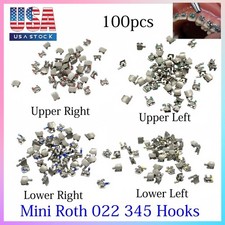 100Pcs Dental Orthodontic Brackets Braces In Bulk Metal Mini Roth.022 Hooks 345