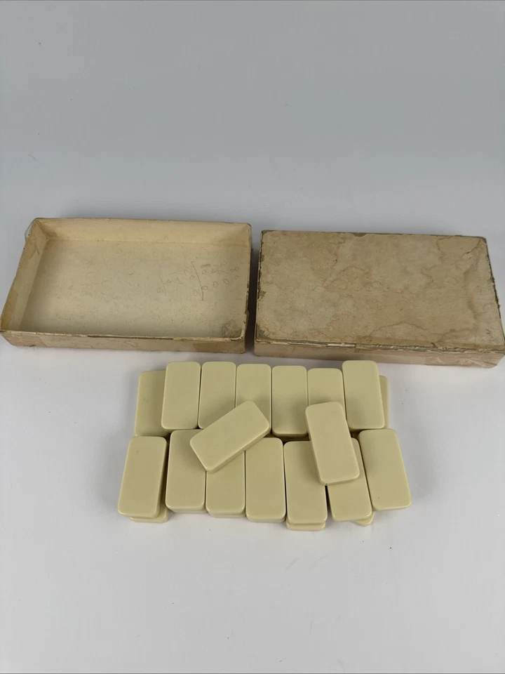 Puremco 816 Vintage Super Thick Marblelike Dominoes w/Original Box Wht/Ivory USA - Image 2 of 3