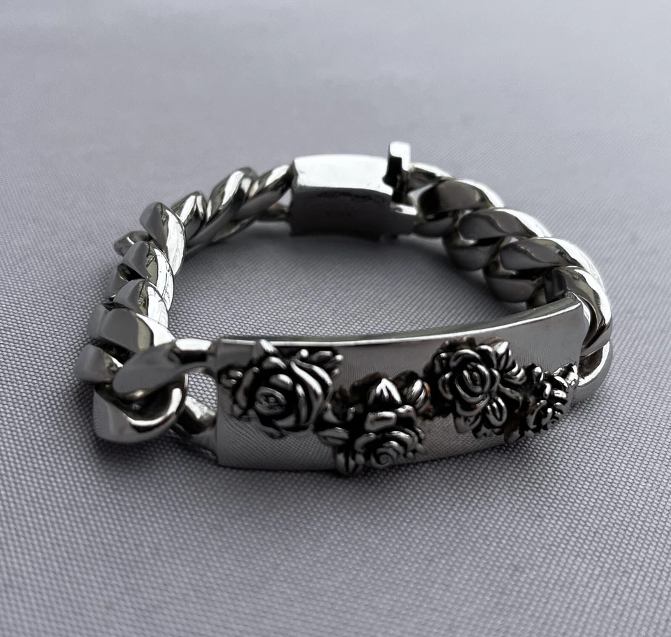 Raro ED HARDY por Christian Audigier Y2K Pulsera Rosa Acero Hecho en EE. UU. Talla S/M Foto 4 de 4