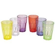 Unbreakable Polycarbonate Tumbler Set of 6 Multicolor Drinking Glasses, 12 oz