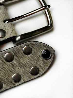Vintage Stussy 8 Ball Studded Belt Raw Cowhide Hair Tan Vintage Stussy 8 Ball Studded Belt Raw Cowhide Hair Tan
