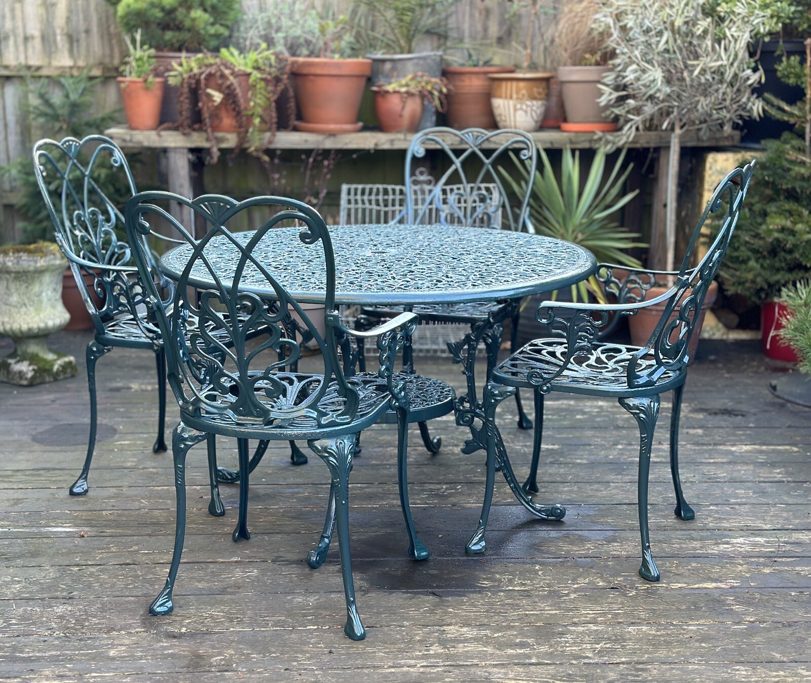 Cast Aluminium Green Garden Table X 4 Chairs / Delivery eBay