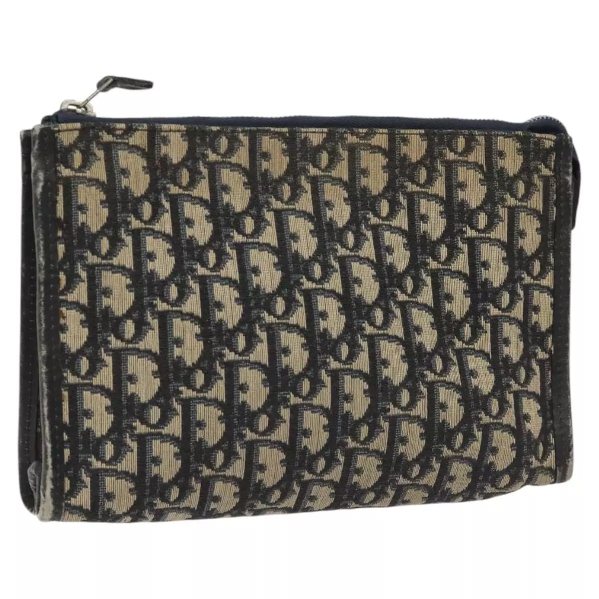 Sac pochette toile Christian Dior trotteur bleu marine argent authentique ep7355