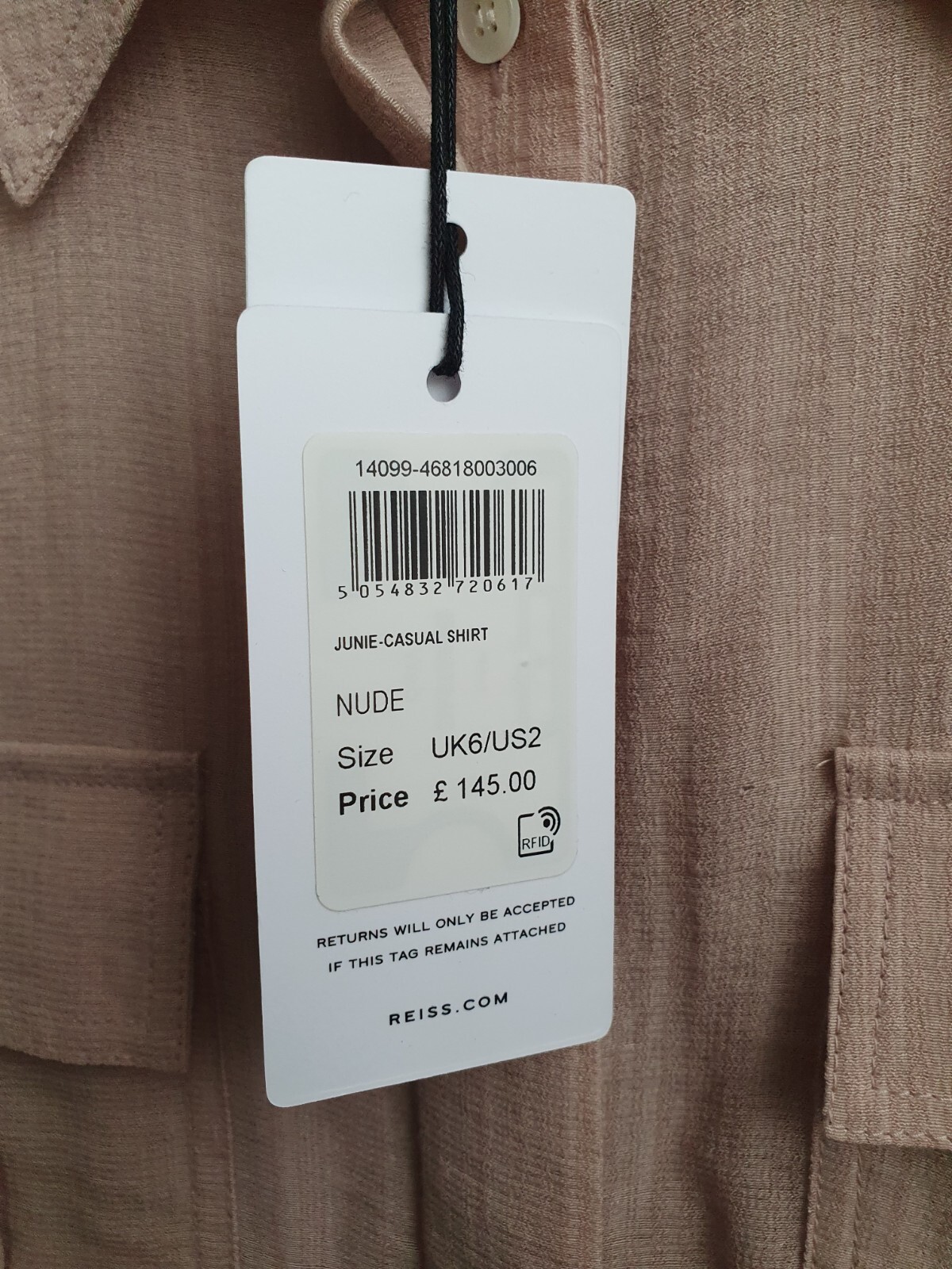 NEW Reiss Junie Twin Pocket Shirt Nude Size 6 RRP £145 image 9