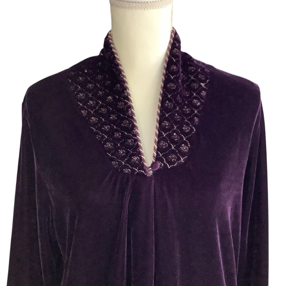 Camisón largo vintage de terciopelo abrigo bata púrpura dorado para mujer S 1/2 cremallera Foto 2 de 4