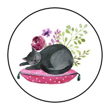 48 CAT FLOWERS ENVELOPE SEALS LABELS STICKERS 1.2" ROUND
