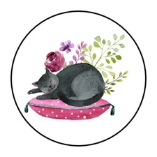 48 CAT FLOWERS ENVELOPE SEALS LABELS STICKERS 1.2" ROUND