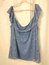 City Chic Plus Size 24 XXL Blue Floral Lace Sleeveless Top Off The Shoulder 2X