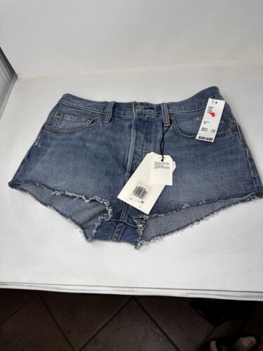 Levi's 501 Short Premium Big E Jeans Shorts Cut Off Blue Denim Womens NWT 30