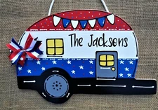 AMERICANA PERSONALIZED CAMPER Name SIGN Camping Campsite Camp Wall Door Plaque