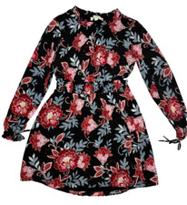 LOFT Floral Dress Petite 00 Blue Red Long Sleeve Smocked Waist Boho Mini