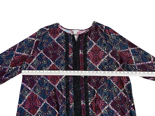 Catherine’s Women’s Blouse Top Dark Paisley Lace Trim Long Sleeve Plus Size 3X - Picture 3 of 9