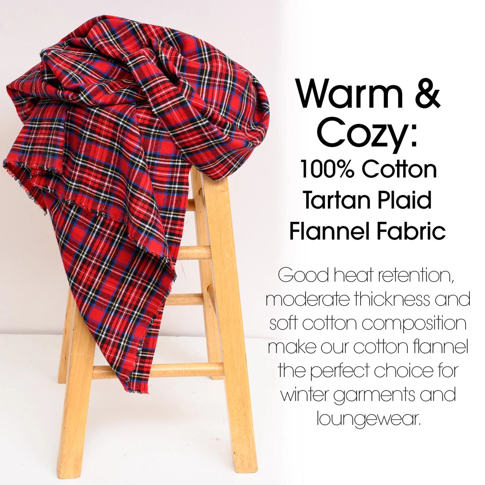 Red Tartan Plaid Cotton Flannel Fabric - 60" Wide - Sold by the Yard and Bolt - Image 4 of 4