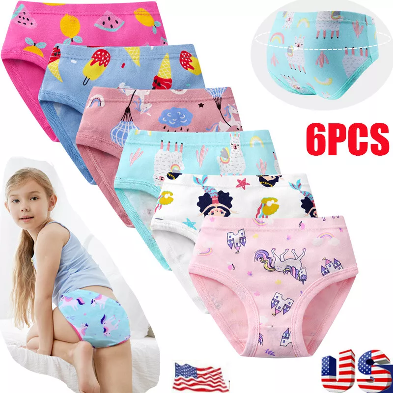 6PCS Girls Cotton Panties Underwear Bottoms Toddler Briefs Colorful Print  2-7Y