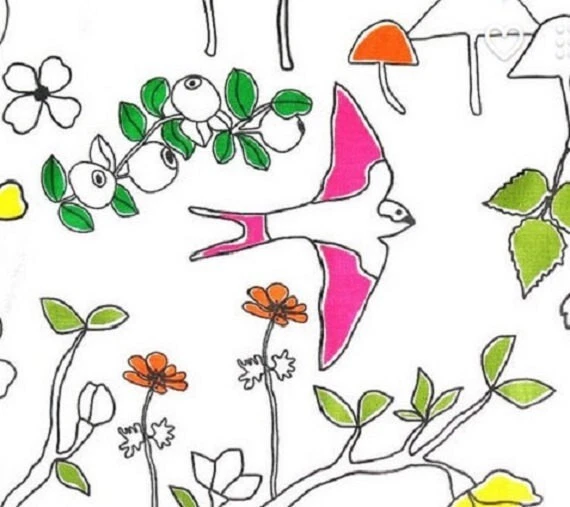 IKEA 2012 Tela Floral Pájaros Hongo Rana Edholm Ullenius Ludovika Por Yarda Foto 2 de 4