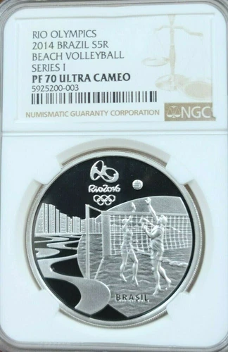 2014 BRAZIL SILVER 5 REAIS BEACH VOLLEYBALL NGC PF 70 ULTRA CAMEO PERFECTION